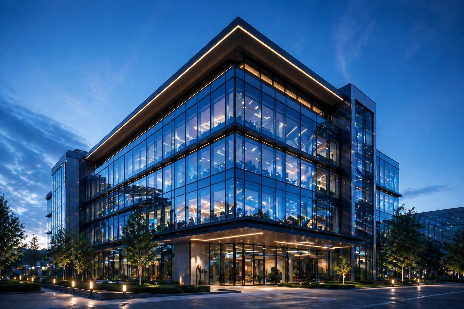 Fachada de cristal de un edificio de oficinas moderno